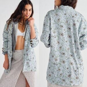Free People Light Blue Floral Quilted Blazer Jacket
